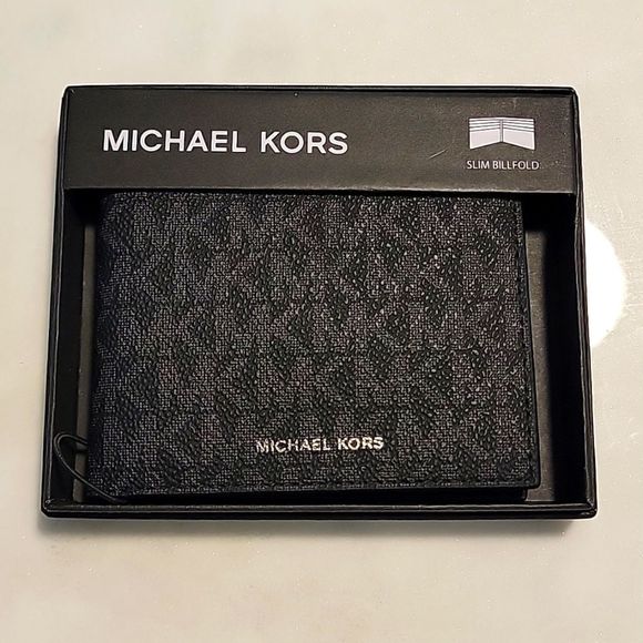 Michael Kors Other - NIB MICHAEL KORS BLACK  SILVER MONOGRAMMED LEATHER WALLET BILLFOLD
